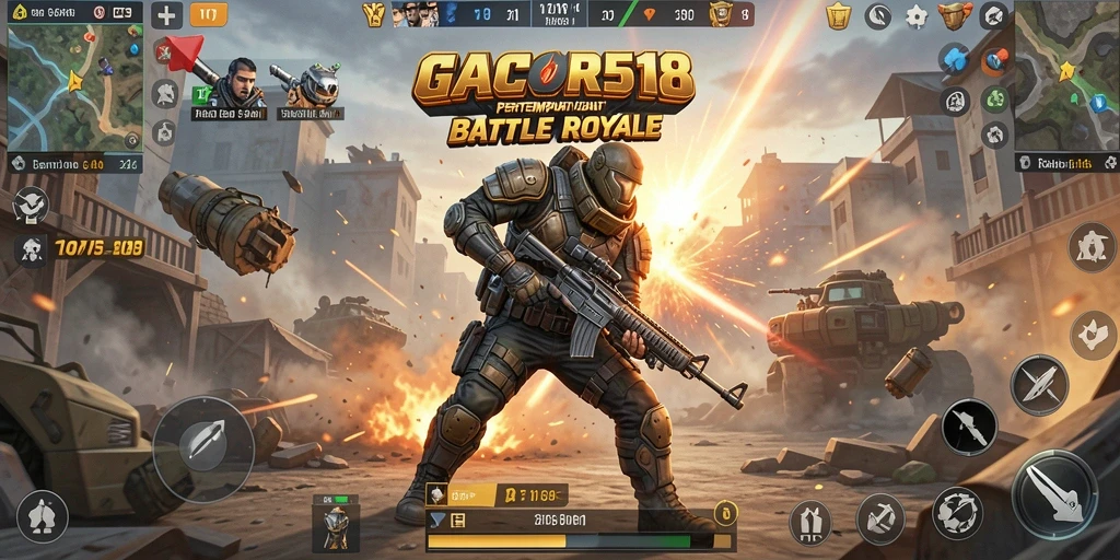 Screenshot gameplay GACOR518 yang menampilkan pertarungan Battle Royale yang intens.