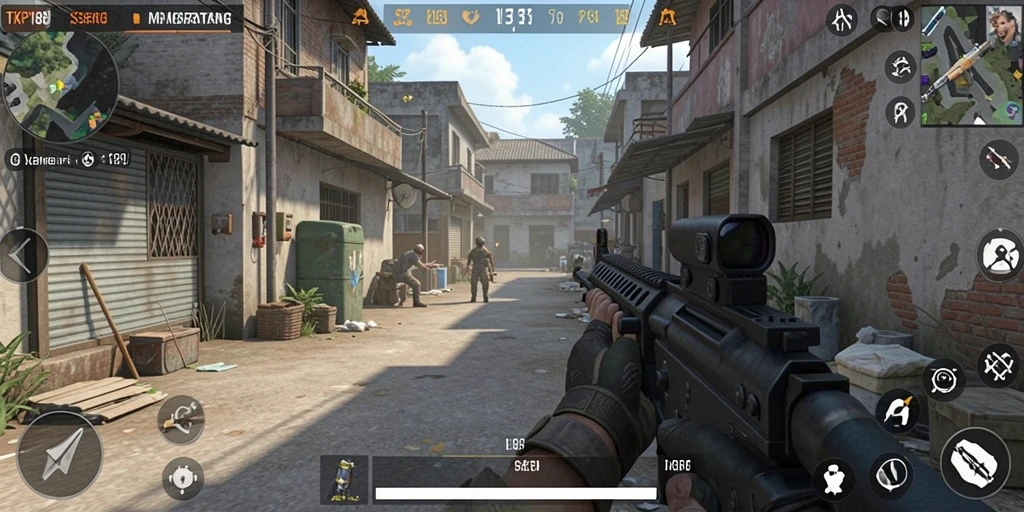 Screenshot dari gameplay seru di TKP188, menunjukkan aksi tembak-menembak.